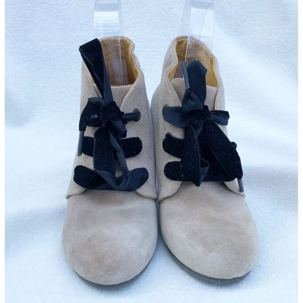 Womens Bussola 36 / 6 / 6.5 Enna Wedge Boots Tie Beige Taupe Suede Lace Up